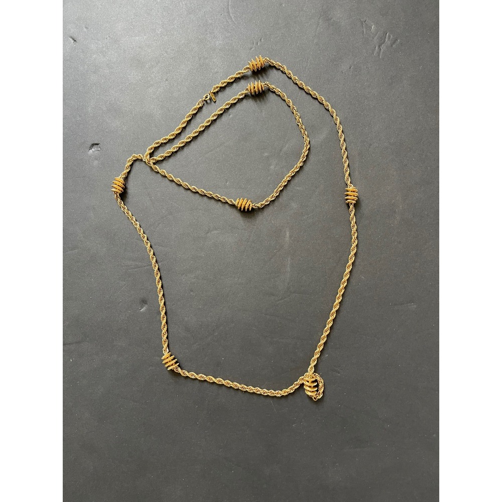 Vintage Monet Gold Tone Rope Chain Long Station Necklace 60 Inch Opera Length